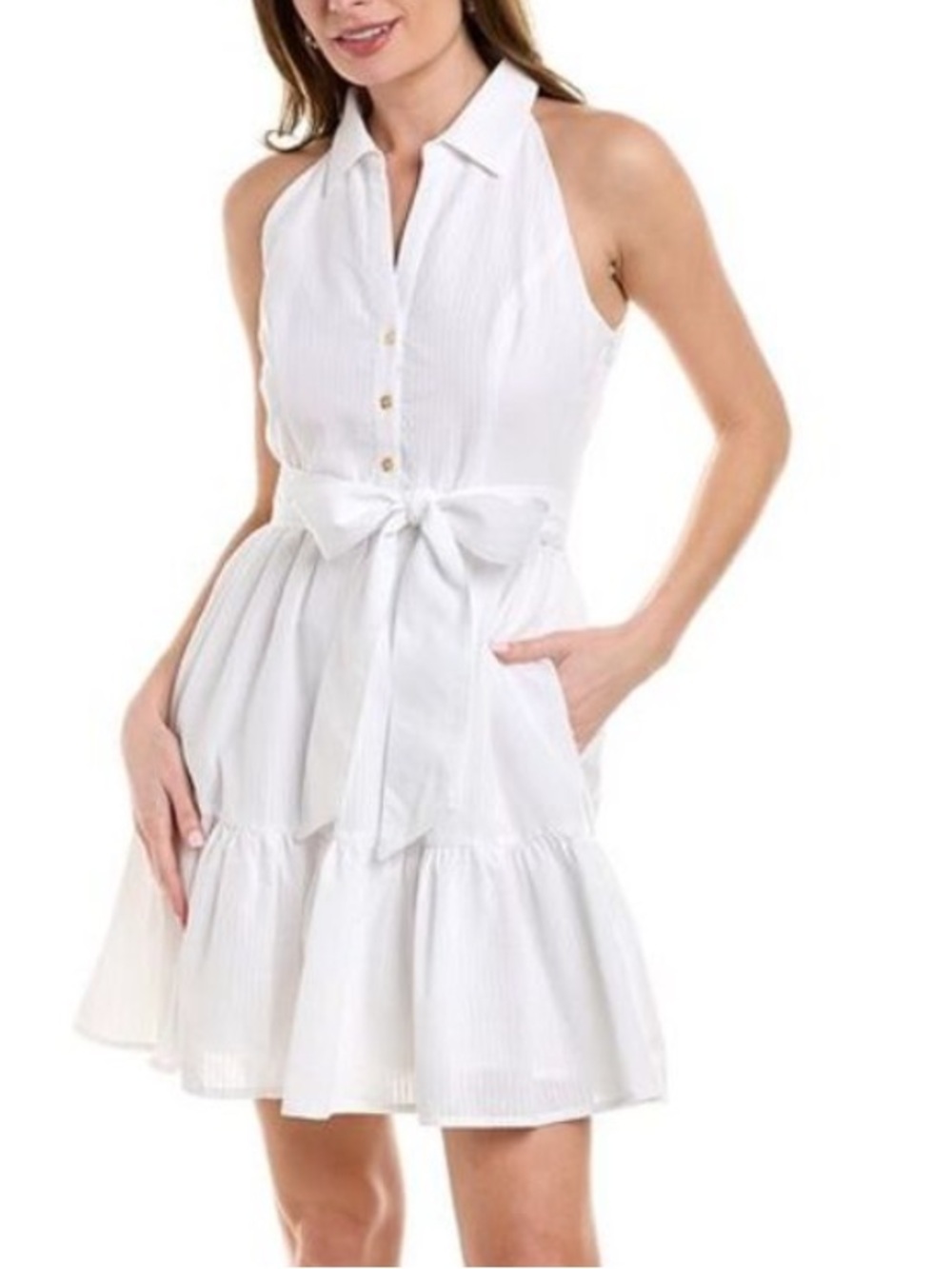 Duffield Lane Lucky Knot Ann White Seersucker Ruffle Dress Size Small NWT